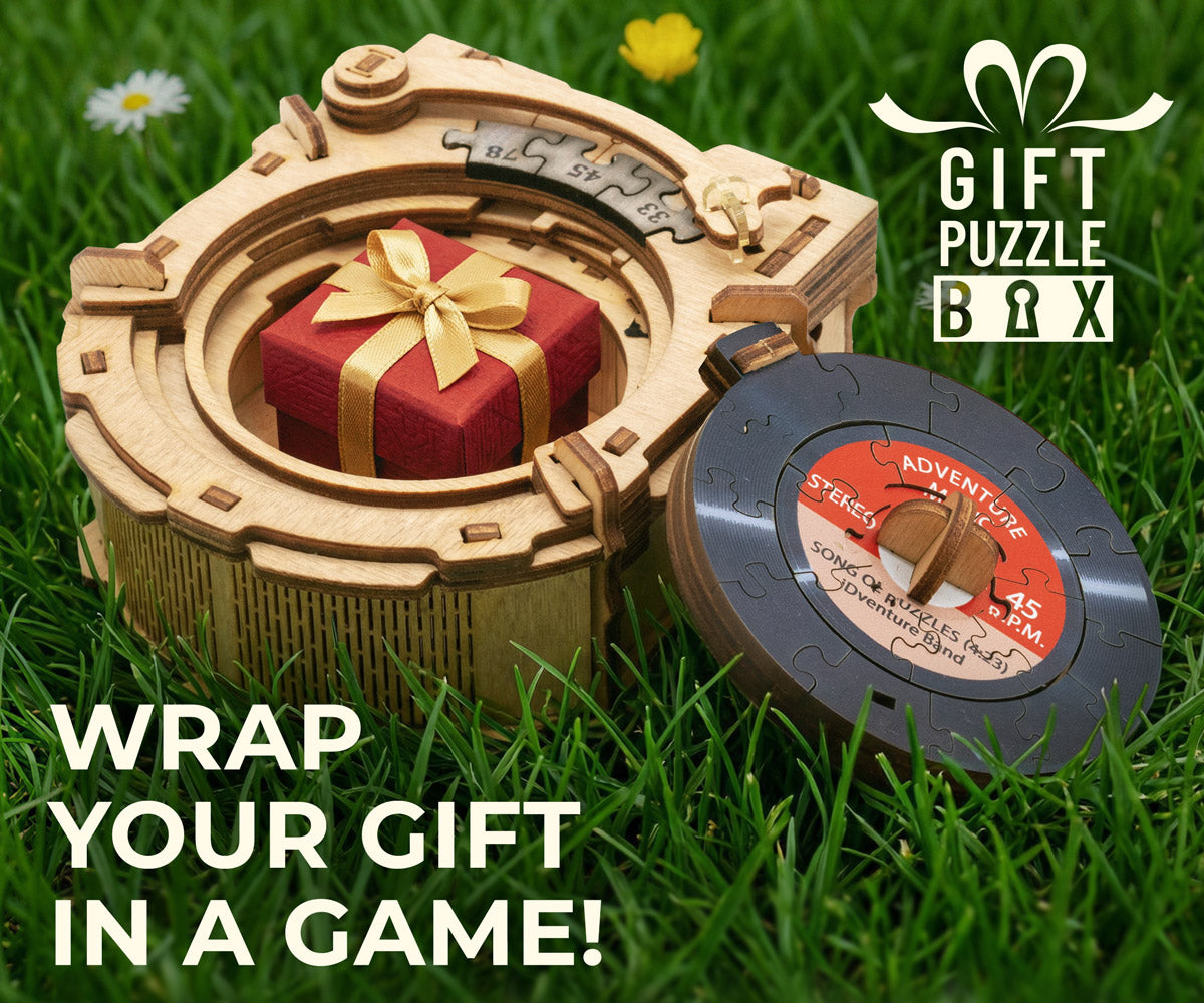 iDventure wooden gift puzzle box with a hidden compartment for a surprise