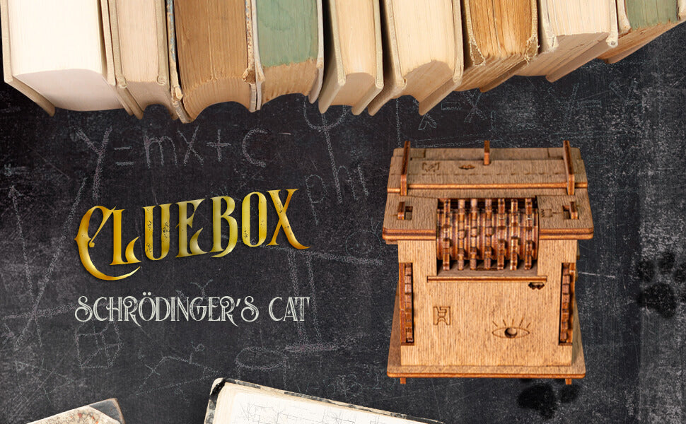 Cluebox - Schrödingers Cat. Escape Room in a Box. 3d Puzzle Box